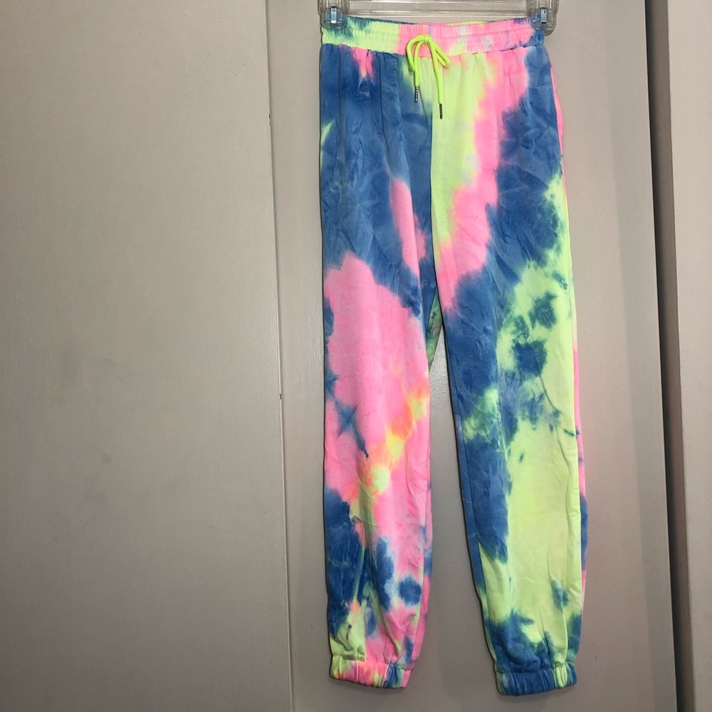 Neon pink yellow blue Tie dye joggers sweatpants - Picture 9 of 16